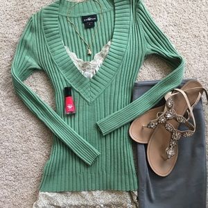 🌵Sexy Mint Green V Neck Stretchy Sweater Sz Small